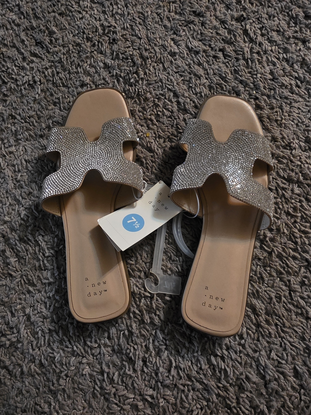 a new day Silver Rhinestone Slide Sandals - Women's